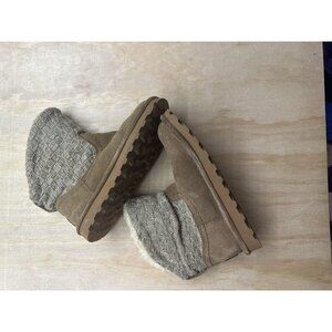 Bearpaw Ankle Boots Women’s Size 8 Cow Suede Wool Blend Lining Brown Knit